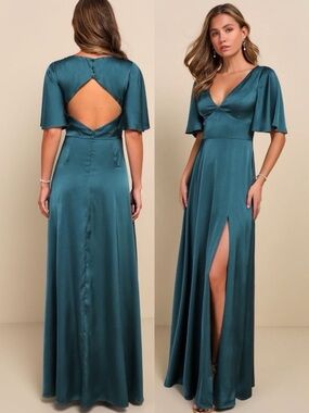 talk about divine hunter green long sleeve backless maxi dress Hunter Green V-Neck Maxi Dress With Long Sleeve And Slit